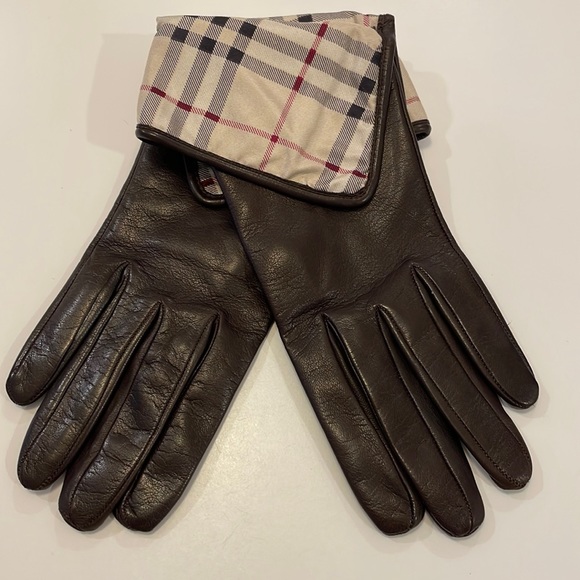 BURBERRY LONDON  Brown Leather Gloves size 7 1/2 - Picture 1 of 16